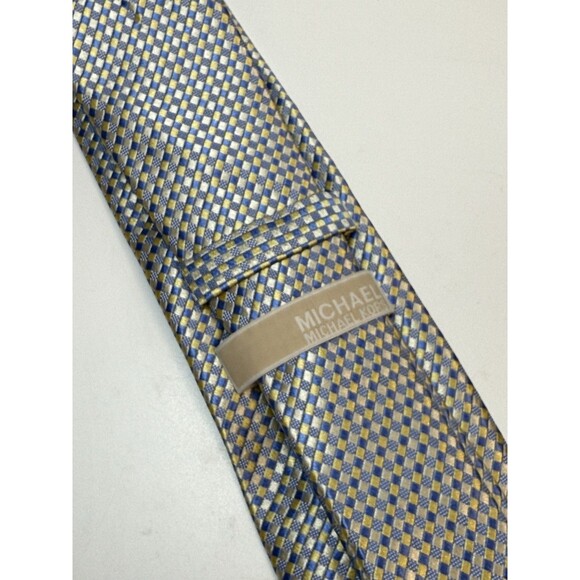 Michael Kors Blue Yellow Pastel Micro Check Silk Tie - Picture 9 of 9